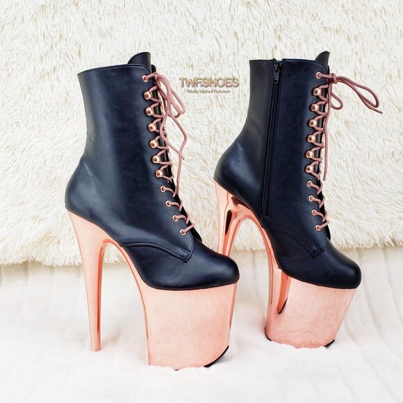 Pleaser Rose Gold Platform 8" Heels Ankle Boots Flamingo 1020 - Picture 6 of 13